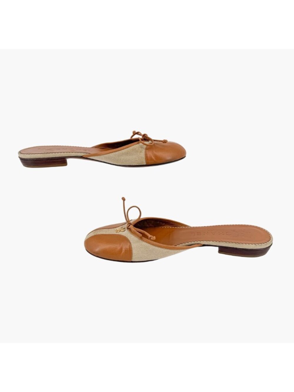 Chanel Vintage CC Clover Mule Flats Brown Beige Size 38.5 US 7.5-8 Ballet - Picture 10 of 15